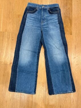 Veronica Beard Two-Tone Blue High-Rise Wide-Leg Jeans